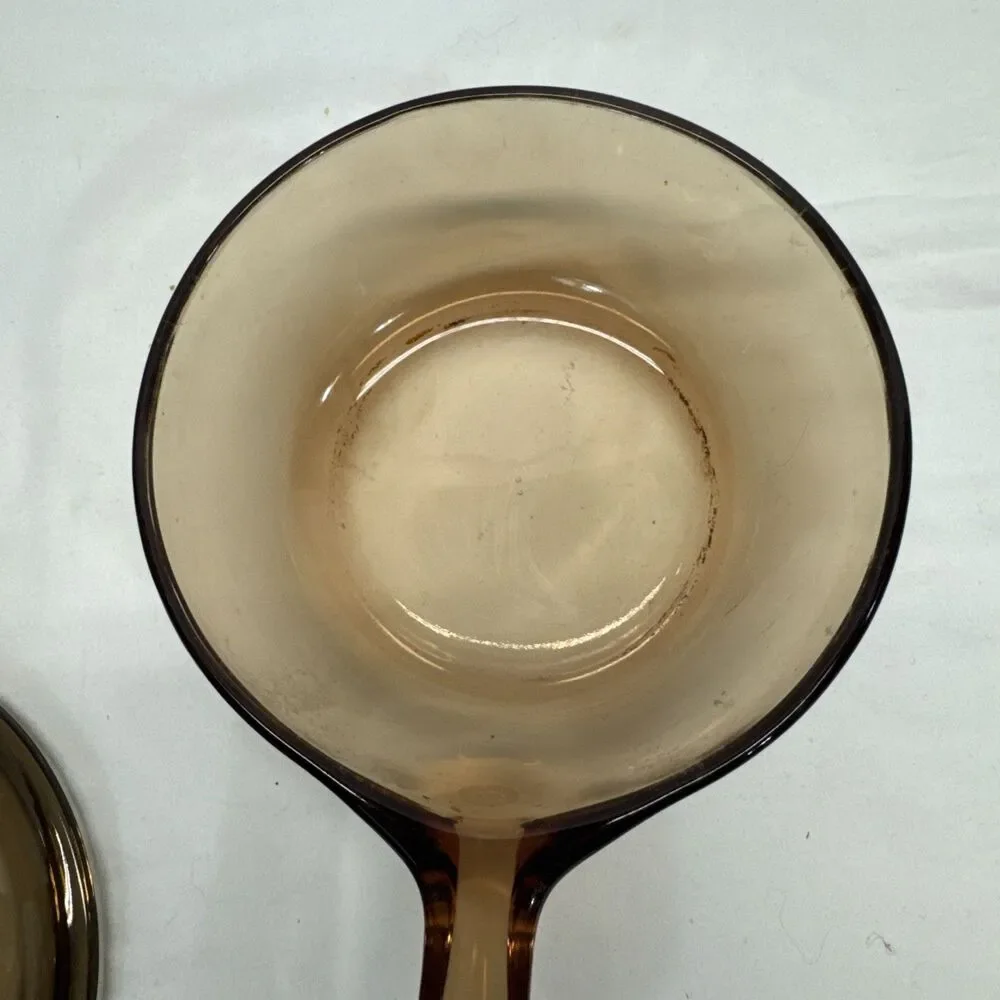 Vintage Vision Corning Ware Amber Brown 0.5 L Sauce Pan Pot With Pyrex Lid USA